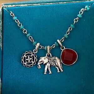 NWT Lucky Brand Elephant Charm Necklace with Semi Precious Acsents